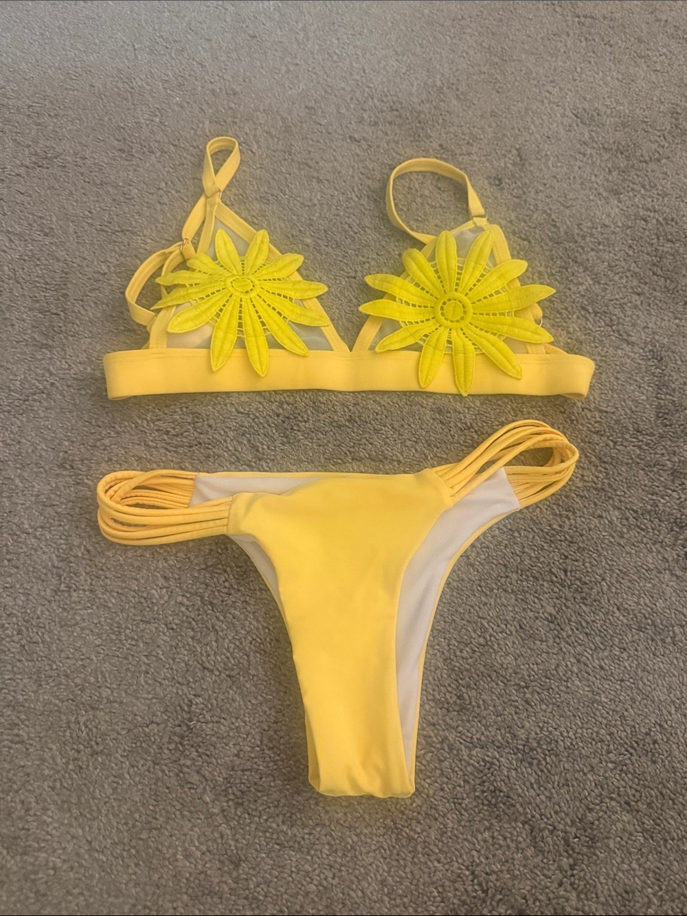 Yellow Daisy Applique Bikini Set